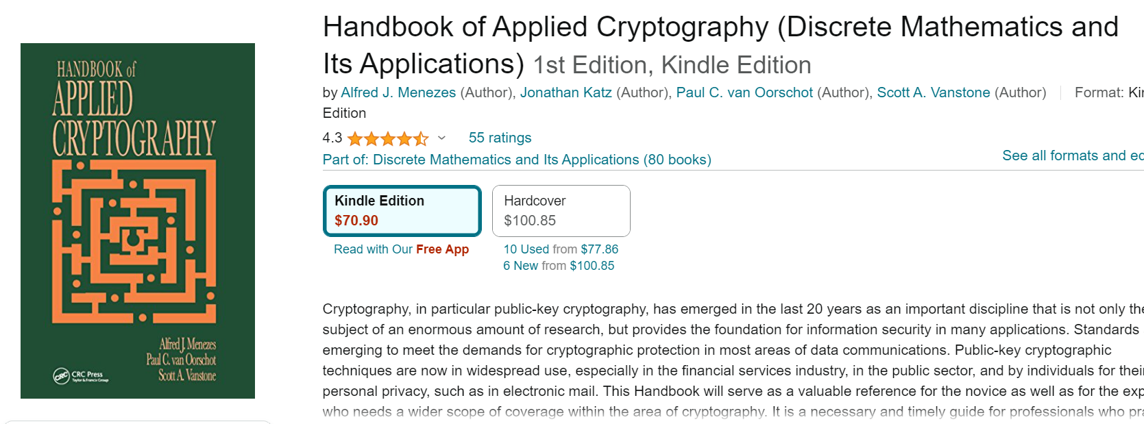 Real book is called &ldquo;Handbook of Applied Cryptography&rdquo;