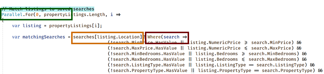 Code block with search logic